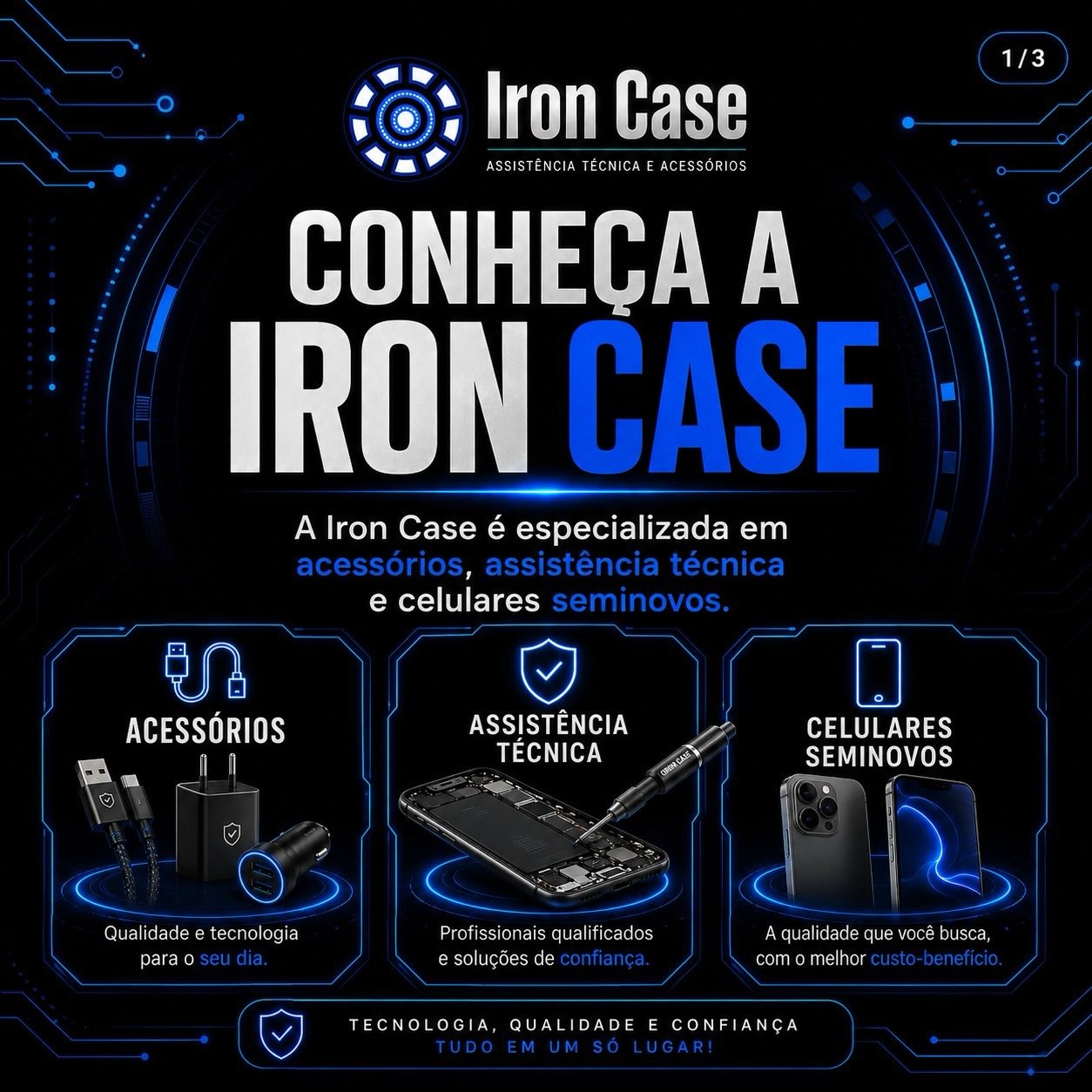 Post do Instagram da Iron Case: conheça a Iron Case, acessórios, assistência e seminovos